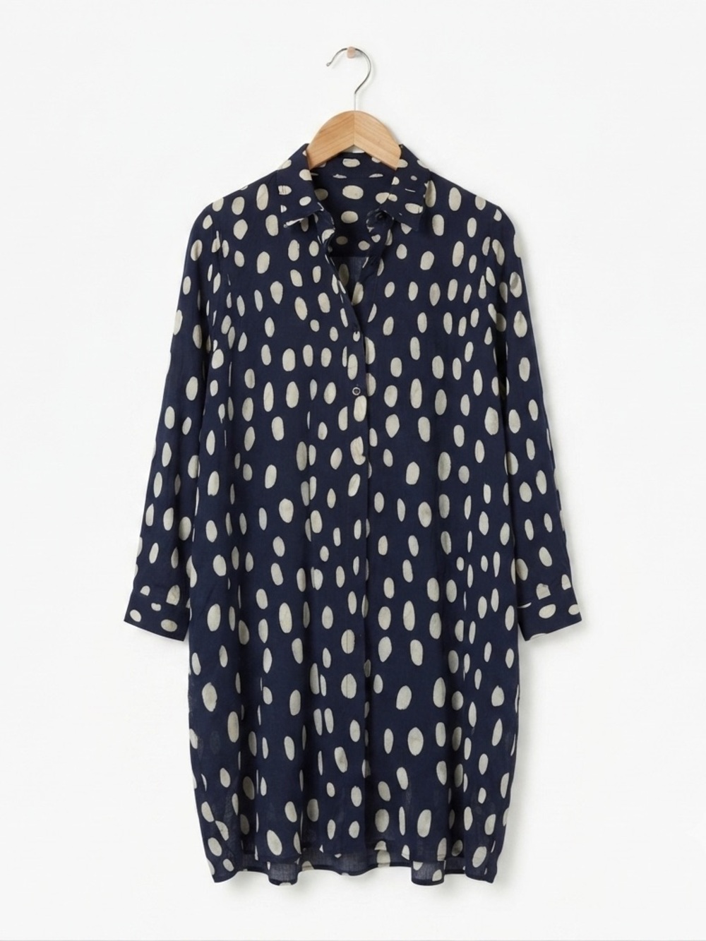 Olga de Polga Linen Blend Navy Polka Dot Shirt Dress - Size 0 (6-8)